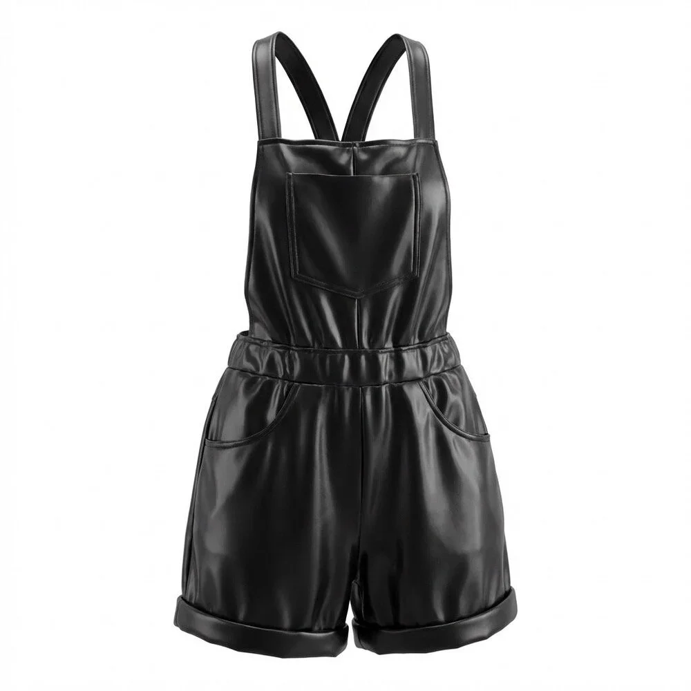 WEISSMAN Short Overall Dance Costume Girls MC/SC Black Leather-Look Hip Hop Jazz